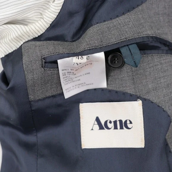 Acne Wall Street Jacket Size 38S Blazer Sport Coat Gray 100% Wool 2-Button